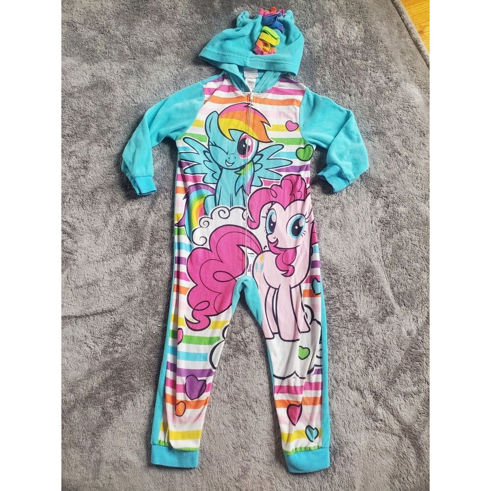 2016 My Little Pony 1 piece Fleece Zip Up Hooded Pajamas Rainbow Dash Size XS